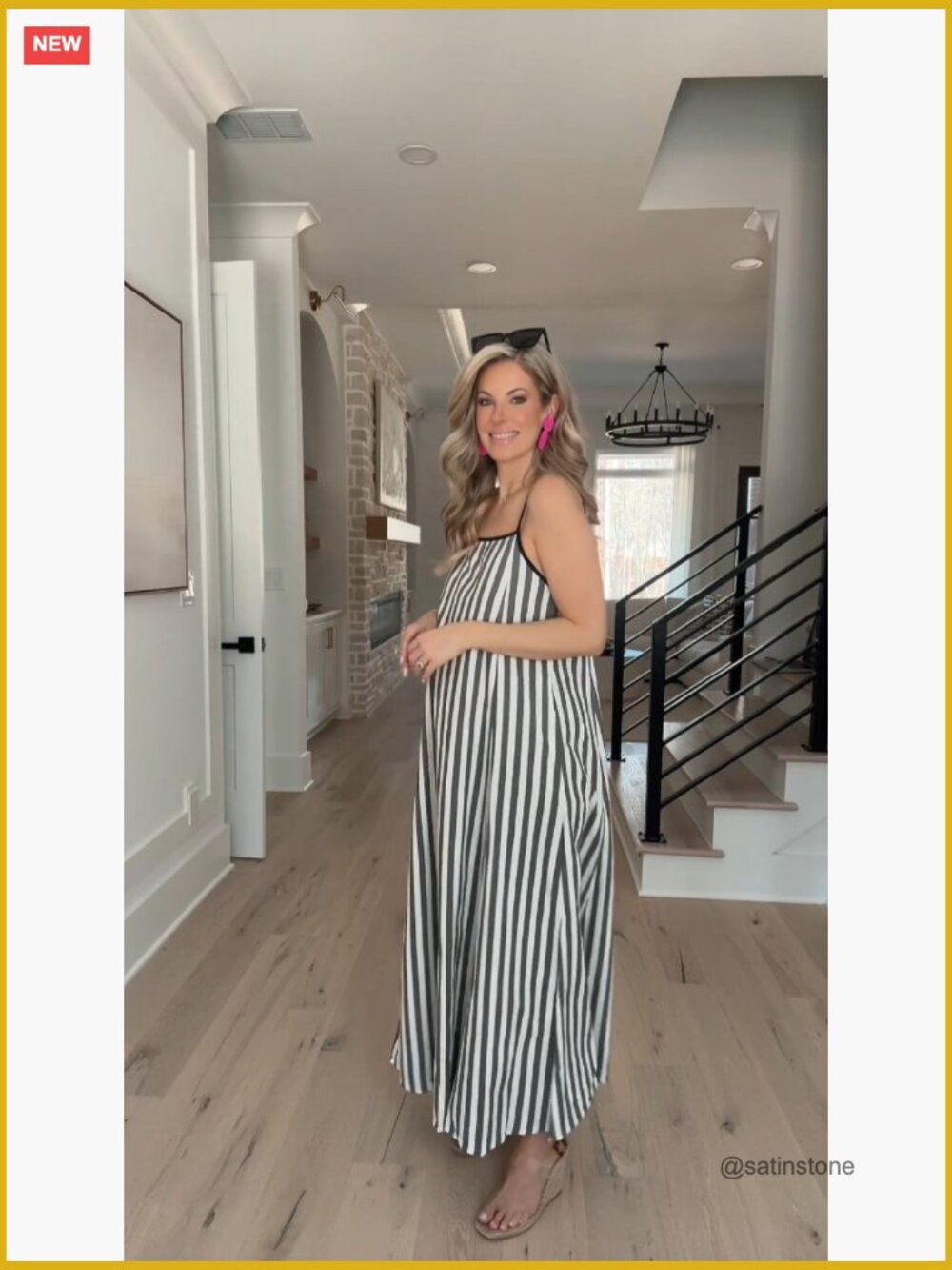 Linen Maxi Dress with Contrast Trim, Spaghetti Straps, Backless, Side Pockets - Picture 7 of 7